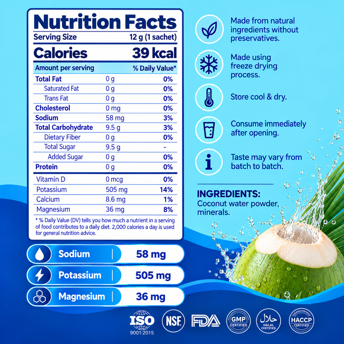 NATURUP Tender Coconut Water Powder Mix with Natural Electrolytes for Everyday Hydration