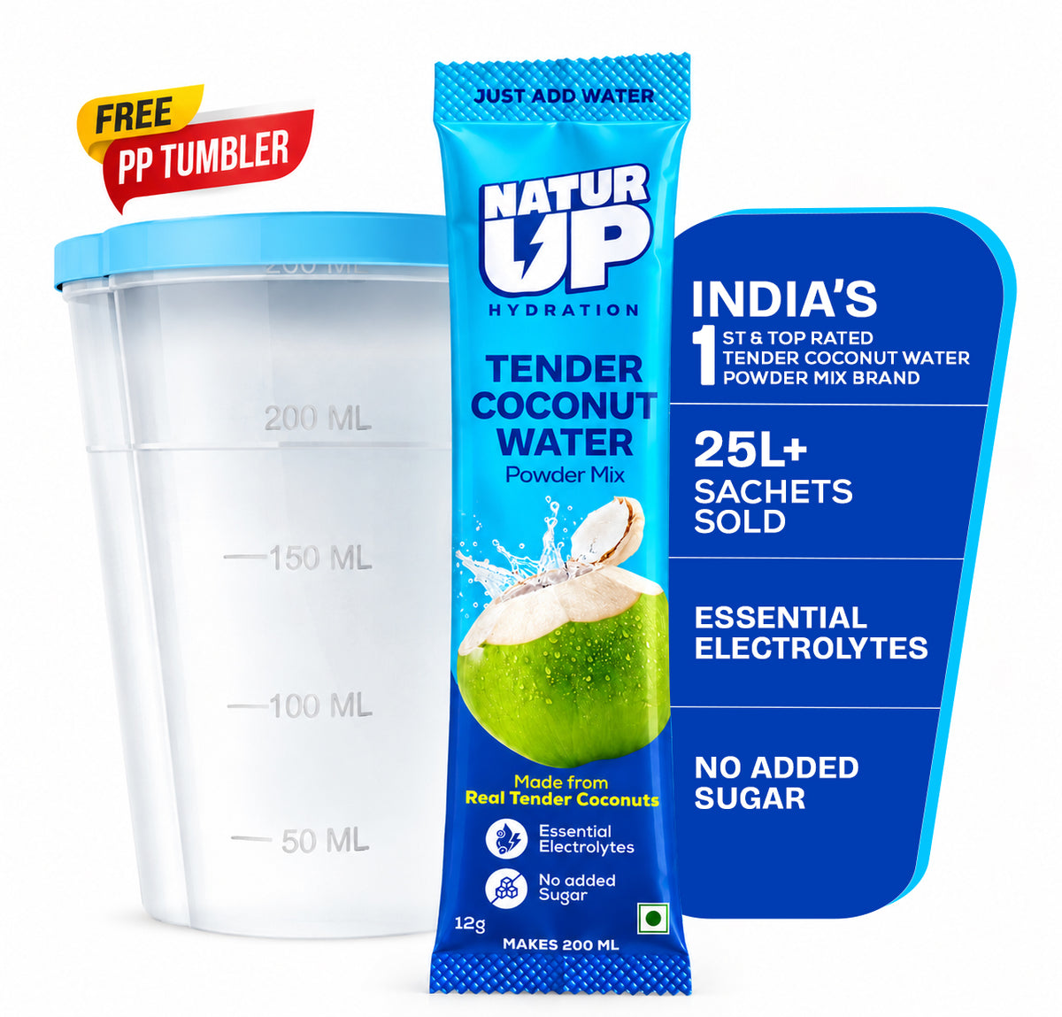 NATURUP Tender Coconut Water Powder Mix with Natural Electrolytes for Everyday Hydration